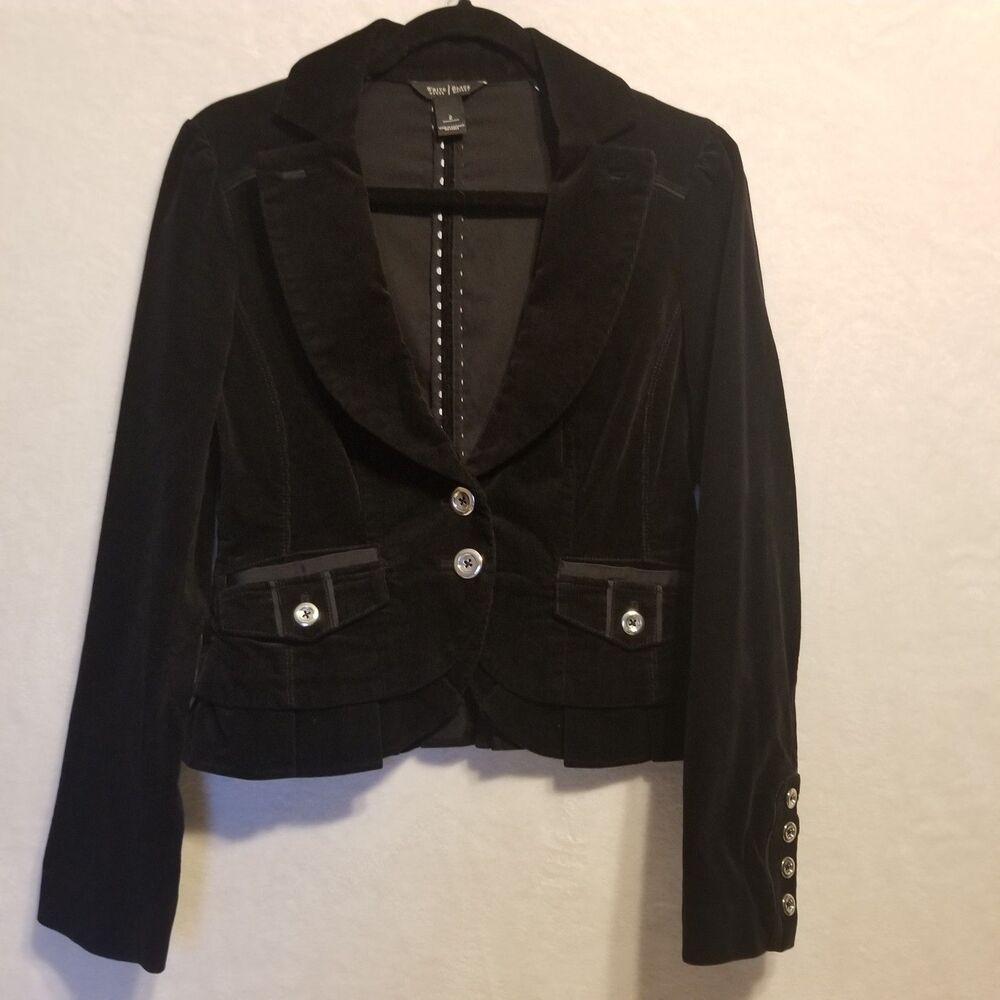 White House Black Market Size 2 Blazer Jacket Corduroy Ruffle Hem Preppy Office